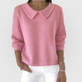 Women's Jumper Long Sleeve with Collar Detail and Relaxed Fit - Pink