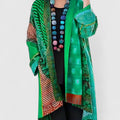 Women's Longline Cardigan Open Front with Draped Collar - Green