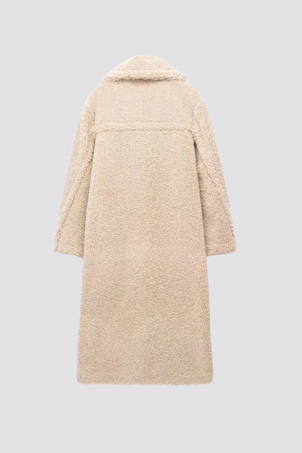 Women's Longline Teddy Coat with Wide Lapel and Double-Button Front - 8
