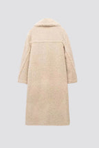 Women's Longline Teddy Coat with Wide Lapel and Double-Button Front - 8