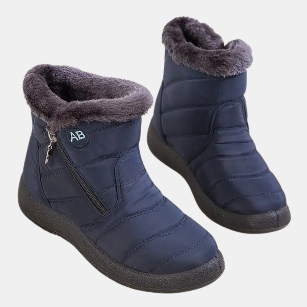 Women's Quilted Faux Fur Cuff Ankle Snow Boots with Side Zip - 8