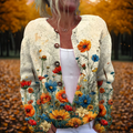 Women's Cardigan Long Sleeve Open Front with Floral Print - Multicolour