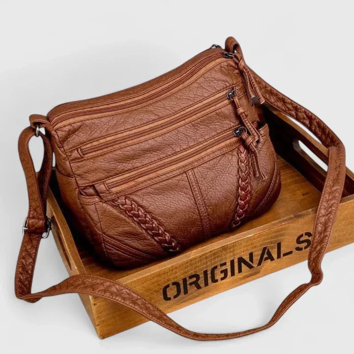 Women's Shoulder Bag with Adjustable Strap and Magnetic Flap Closure - Brown