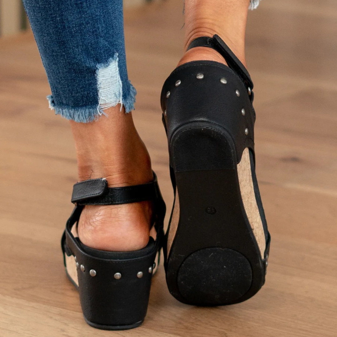 Women's Peep-Toe Wedge Sandals with Ankle Strap - 9