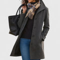 Women's Coat Single-Breasted with Notched Collar and Button Front - Grey