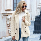 Women's Double-Breasted Teddy Jacket with Notch Lapels - 2