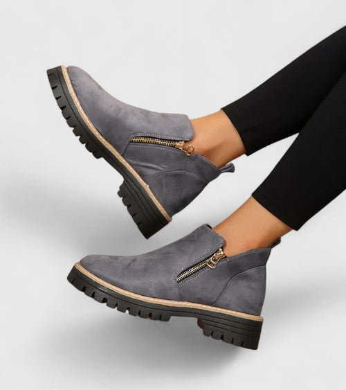Women's Ankle Boots with Zip Detail and Chunky Sole - Grey