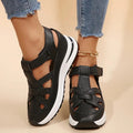 Women's Sandals with Woven Front and Platform Sole - Black