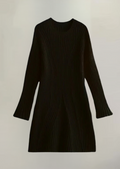 Women's Ribbed Mini Dress with Long Sleeves - Black