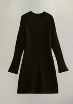 Women's Ribbed Mini Dress with Long Sleeves - Black