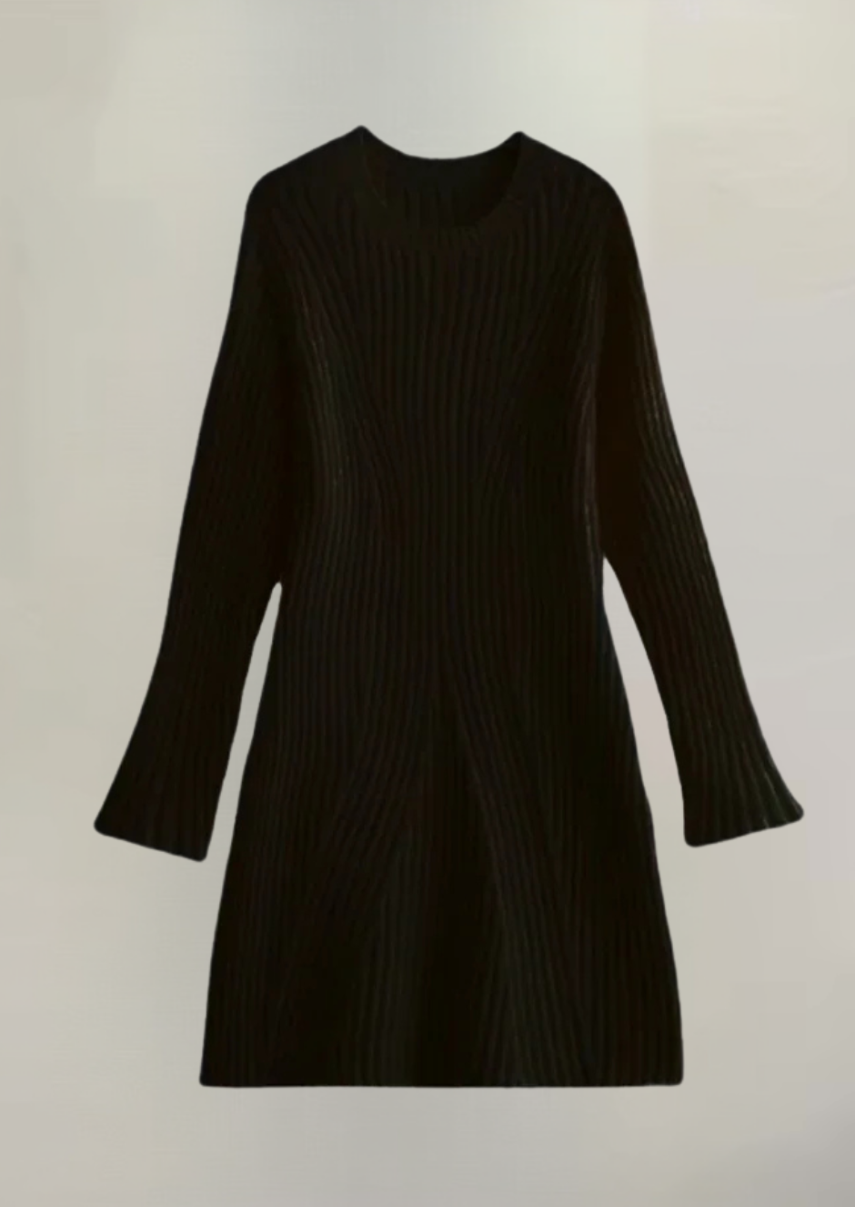 Women's Ribbed Mini Dress with Long Sleeves - Black