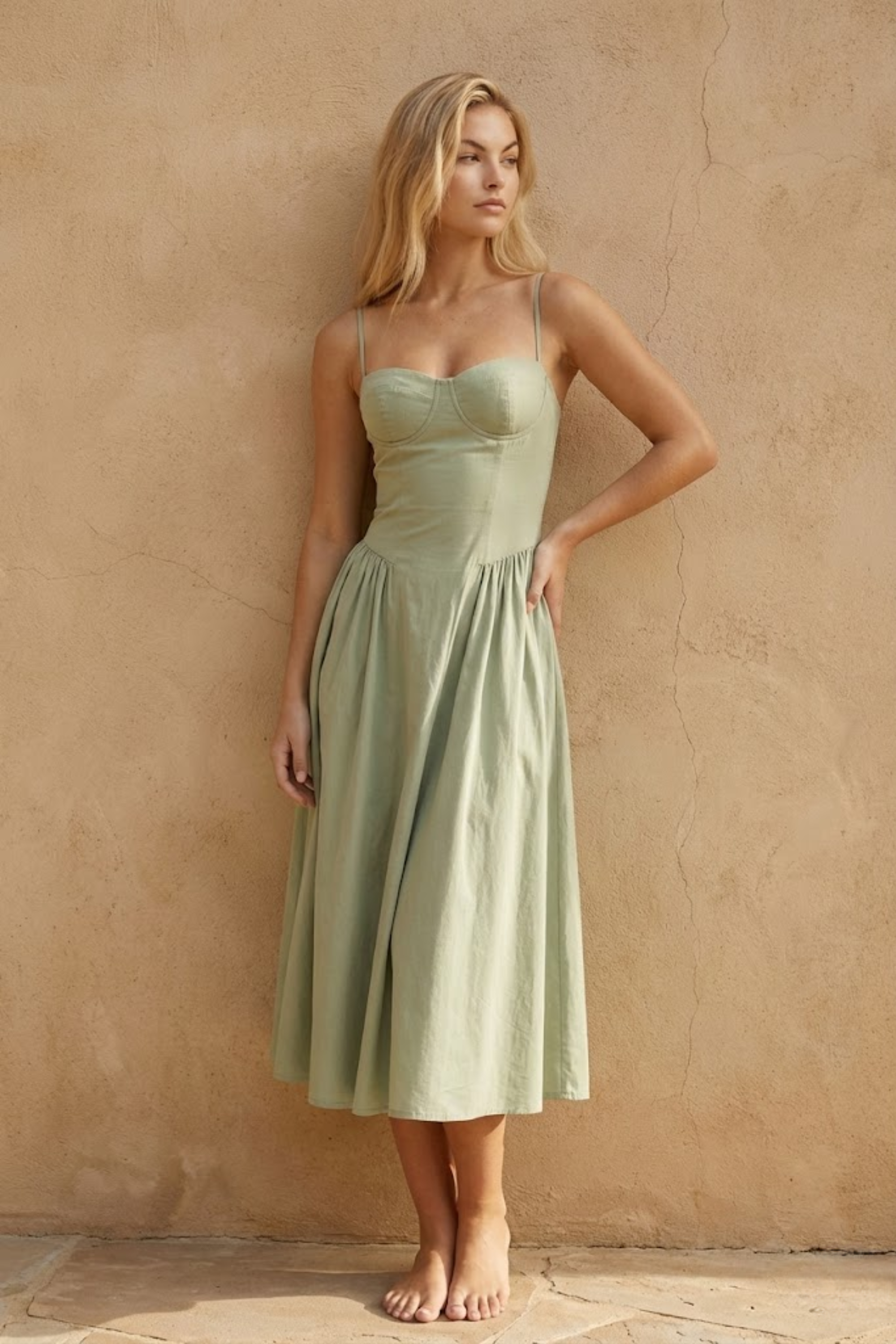Women's Midi Dress Sleeveless with Sweetheart Neckline and A-Line Skirt - 5