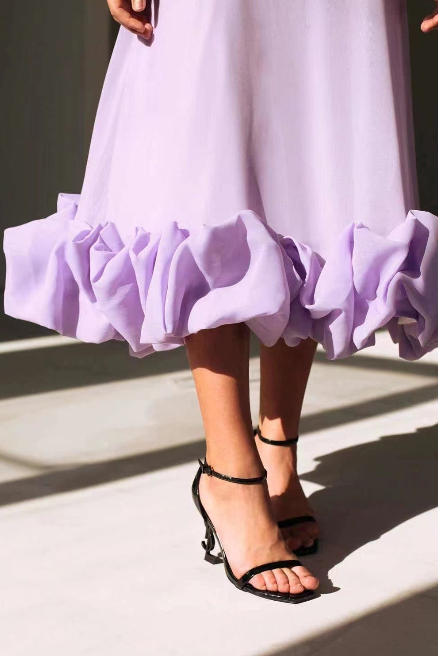 Women's Sleeveless Occasion Dress with Ruffle Hem and A-Line Silhouette - 10