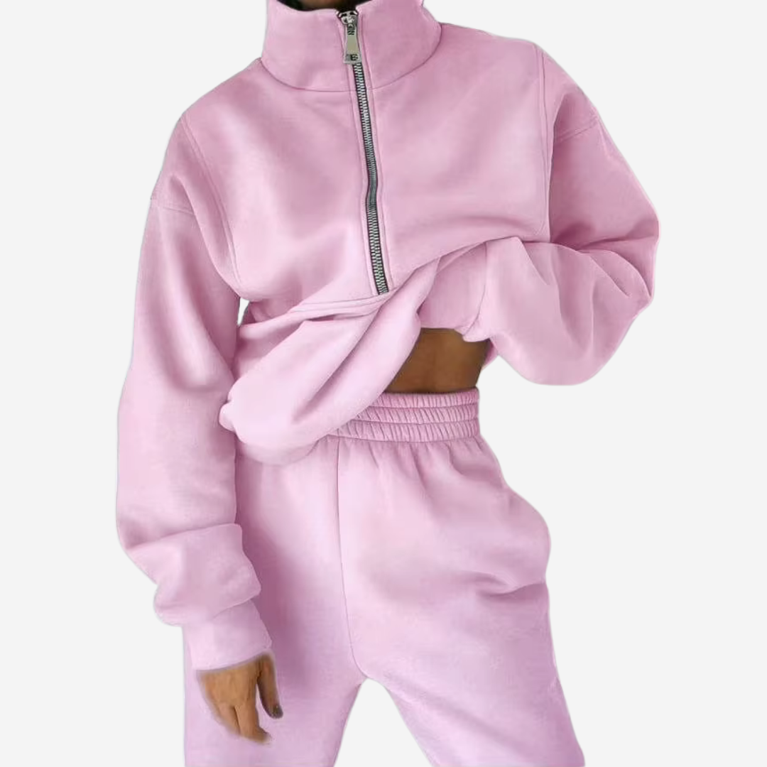 Women's Half-Zip Tracksuit Set with Long Sleeves - 7