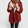 Women's Hooded Duffle Coat with Toggle Fastening - Burgundy