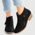 Women's Ankle Boots with Side Zip and Block Heel - Black
