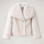 Women's Faux Fur Coat with Wide Collar - Cream/White