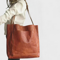 Women's Tote Bag with Adjustable Strap and Front Pocket - Brown