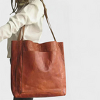 Women's Tote Bag with Adjustable Strap and Front Pocket - Brown