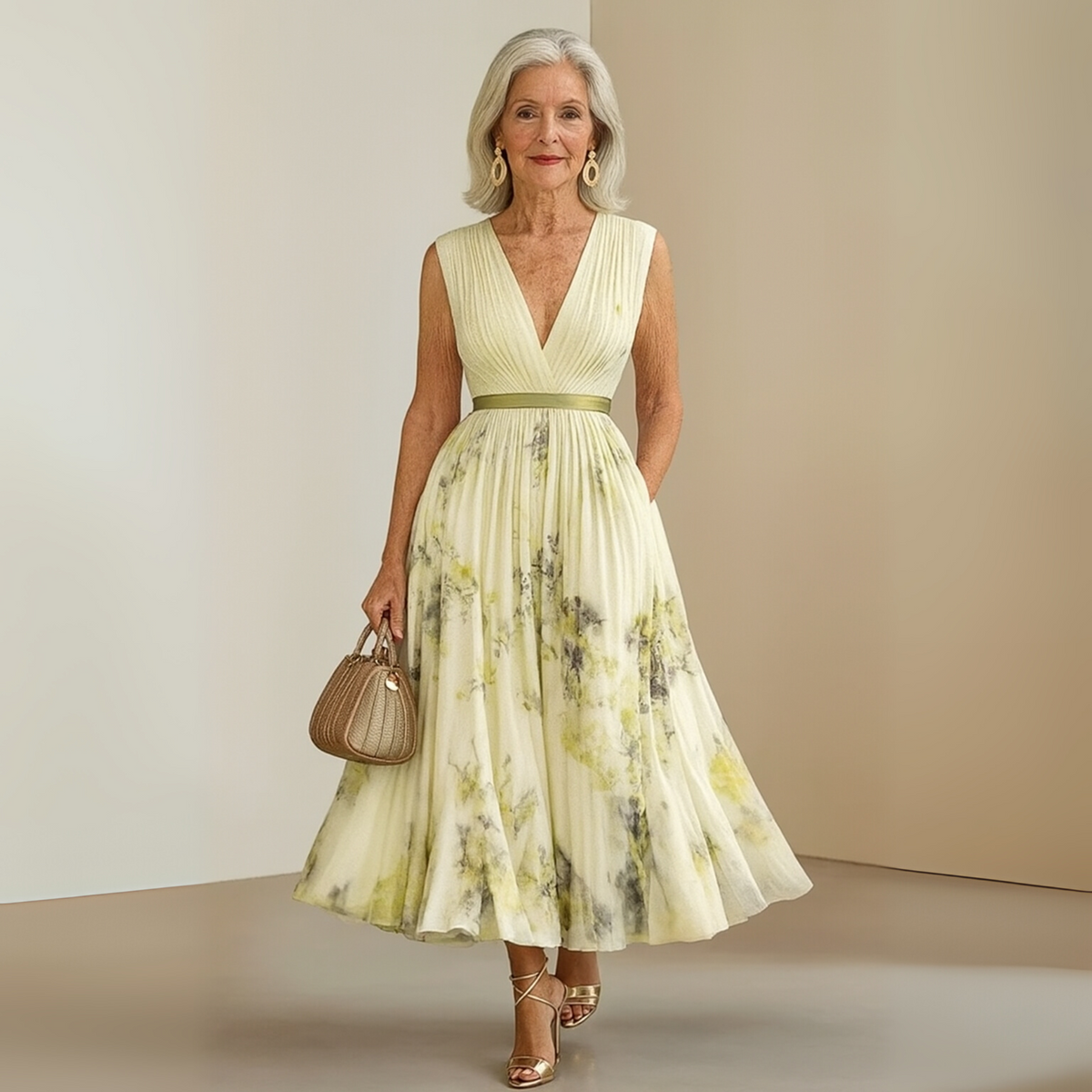 Women's Sleeveless Maxi Dress with V-Neck and Flowing A-Line Skirt - 11