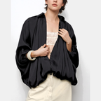 Women's Balloon Sleeve Zip Up Oversized Bomber Jacket