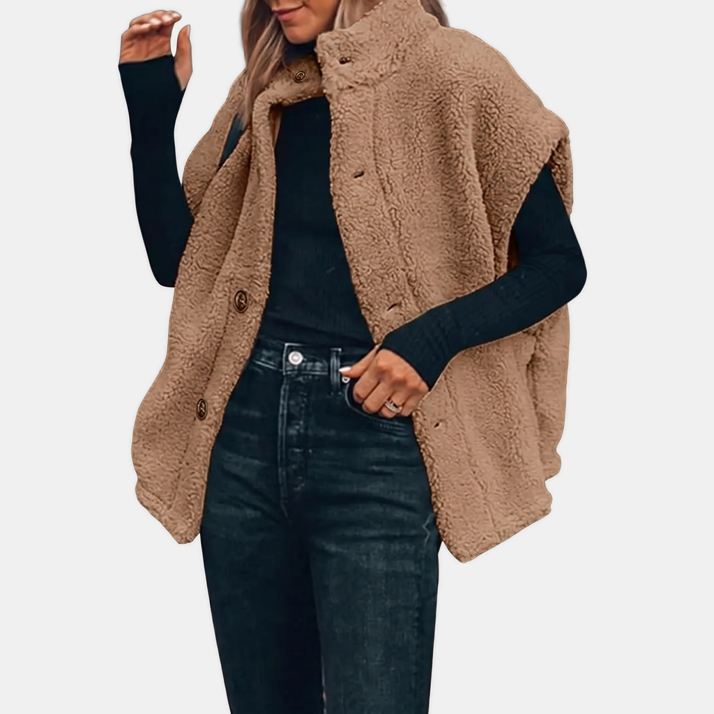 Women's Sherpa Fleece Button Front Gilet Stand Collar - 11