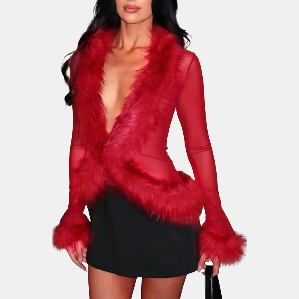 Women's Faux Fur Trim Open Front Cropped Cardigan - 6