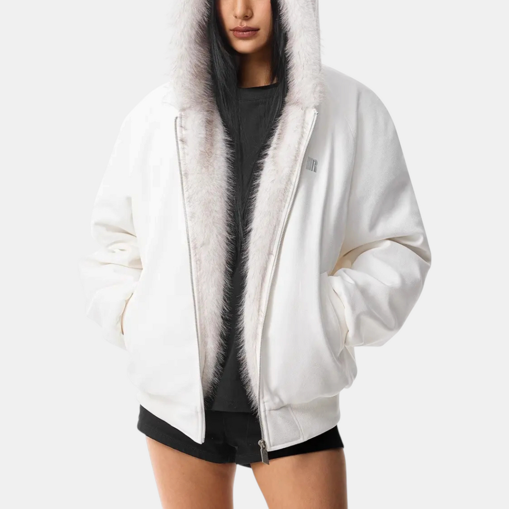 Women's Faux Fur Lined Bomber Jacket with Cat Ear Hood - 10