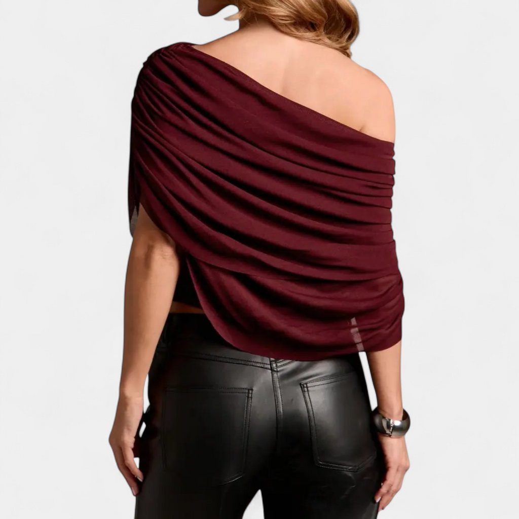 Women's Sultry Cape-Style Ruched Blouse - 9