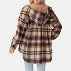 Women's Flannel Hooded Check Shacket Fleece Lined Coat - 12