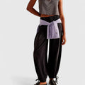 Women's Trousers Wide Leg with Pleated Pockets and Tied Cuffs - Black