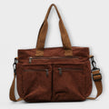 Women's Tote Bag with Multiple Pockets and Top Handles - Brown