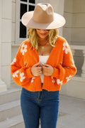 Women's Floral Fuzzy Cardigan with Open Front - Orange