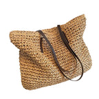 Women's Woven Tote Bag with Faux Leather Straps - Khaki