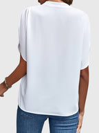 Women's Blouse Short Sleeve with V-Neck and Split Cuffs - 2