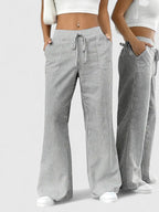 Women's Wide-Leg Trousers with Elasticated Drawstring Waist - 3