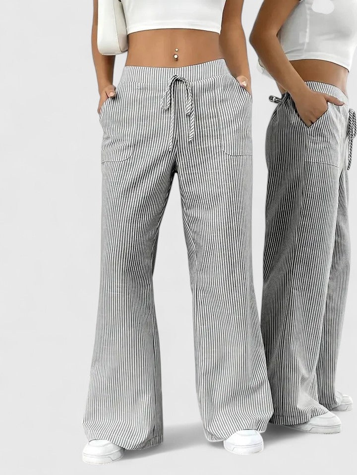 Women's Wide-Leg Trousers with Elasticated Drawstring Waist - 3