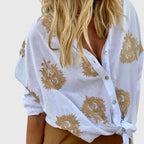 Women's Blouse Long Sleeve with Button Front and Printed Design - 5