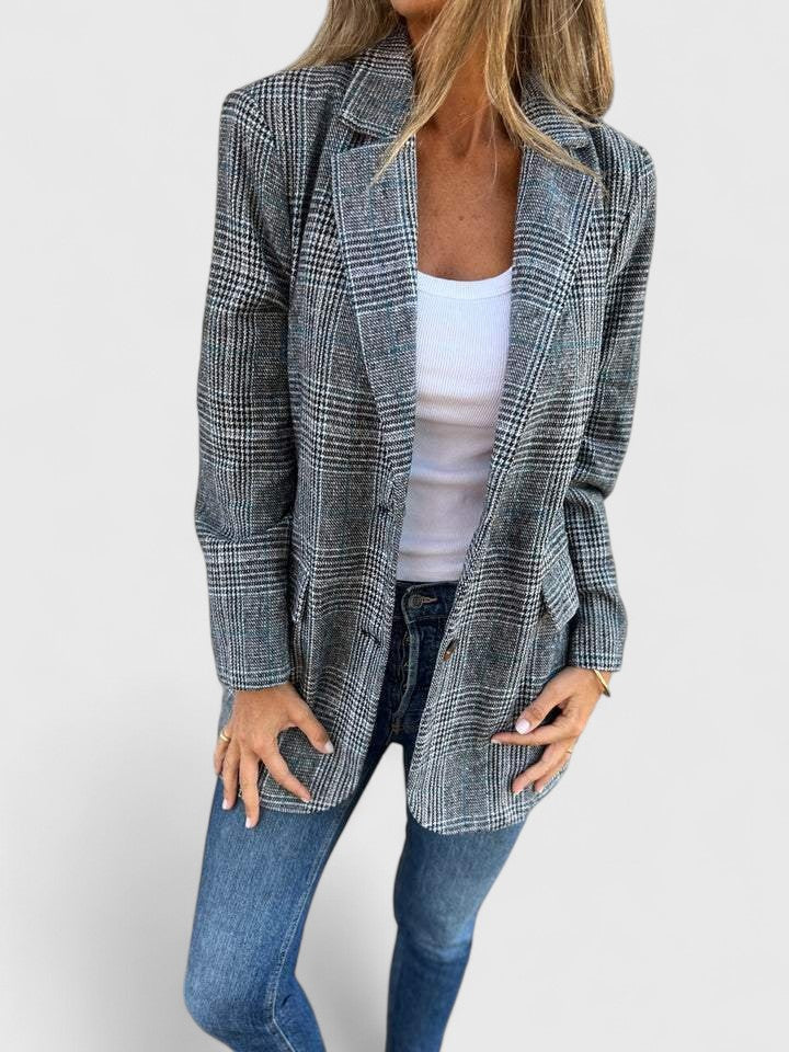 Women's Blazer Checked Notch Lapel with Pockets - 5