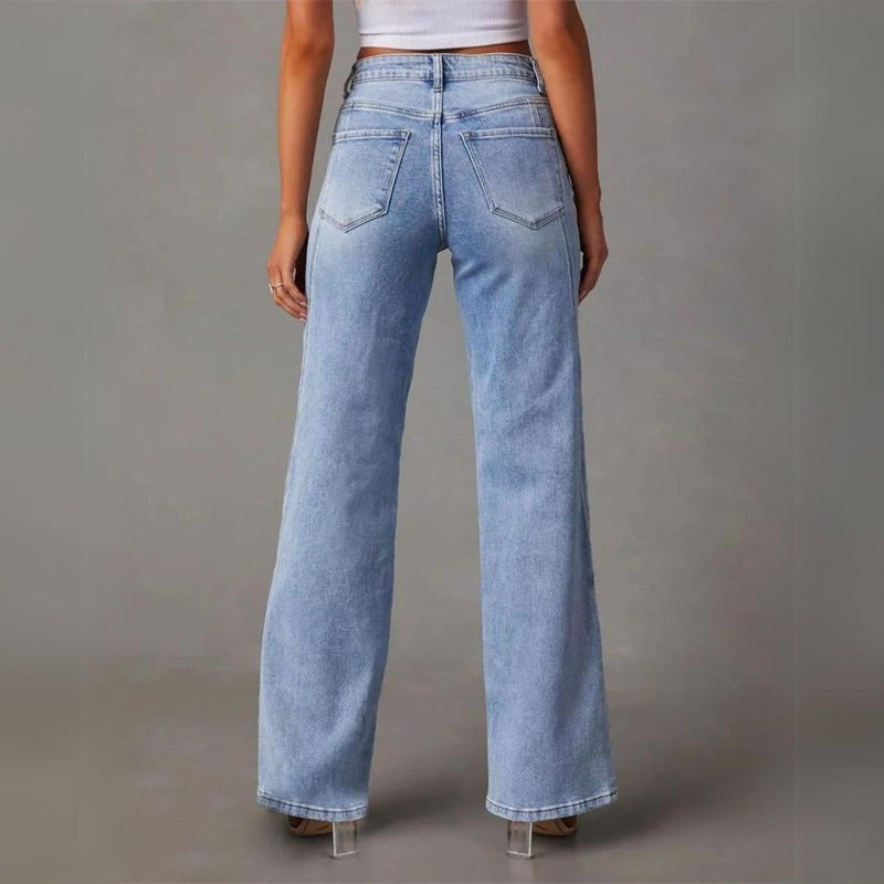 Women's Wide Leg Jeans with High Waist Fit - 3