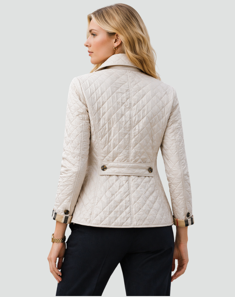 Women's Quilted Jacket with Collar and Button Closure - 3
