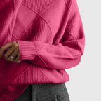 Women's Roll Neck Jumper with Geometric Knit Pattern - 2