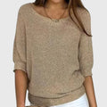 Women's Jumper Boat Neck with Three-Quarter Sleeves - Beige