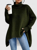 Women's Jumper Roll Neck Long Sleeve Asymmetric Hem - Green