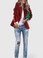 Women's Tailored Blazer with Single-Button Fastening and Notched Lapel - 6