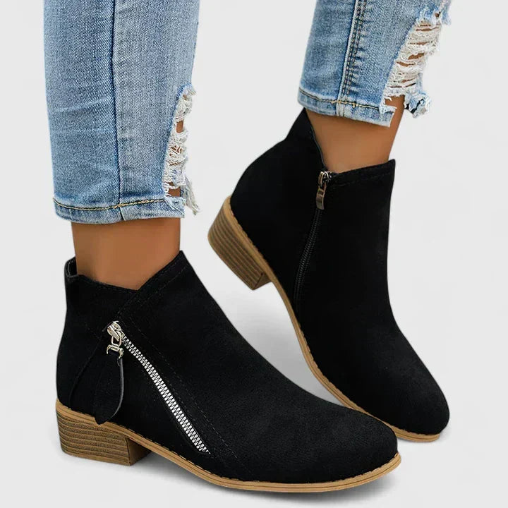 Women's Ankle Boots with Side Zip and Block Heel - 10