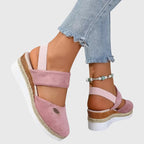 Women's Wedge Sandals with Adjustable Strap and Woven Platform - 8