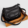 Women's Shoulder Bag with Adjustable Strap and Magnetic Flap Closure - Black