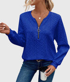 Women's Jumper with Zip Detail and Cable Knit Texture - Blue