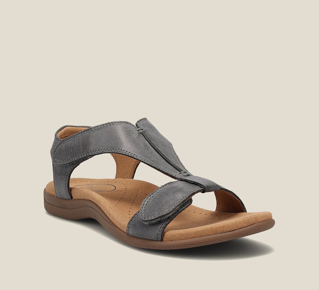 Women's Sandals with Adjustable T-Strap and Cushioned Footbed - Gray